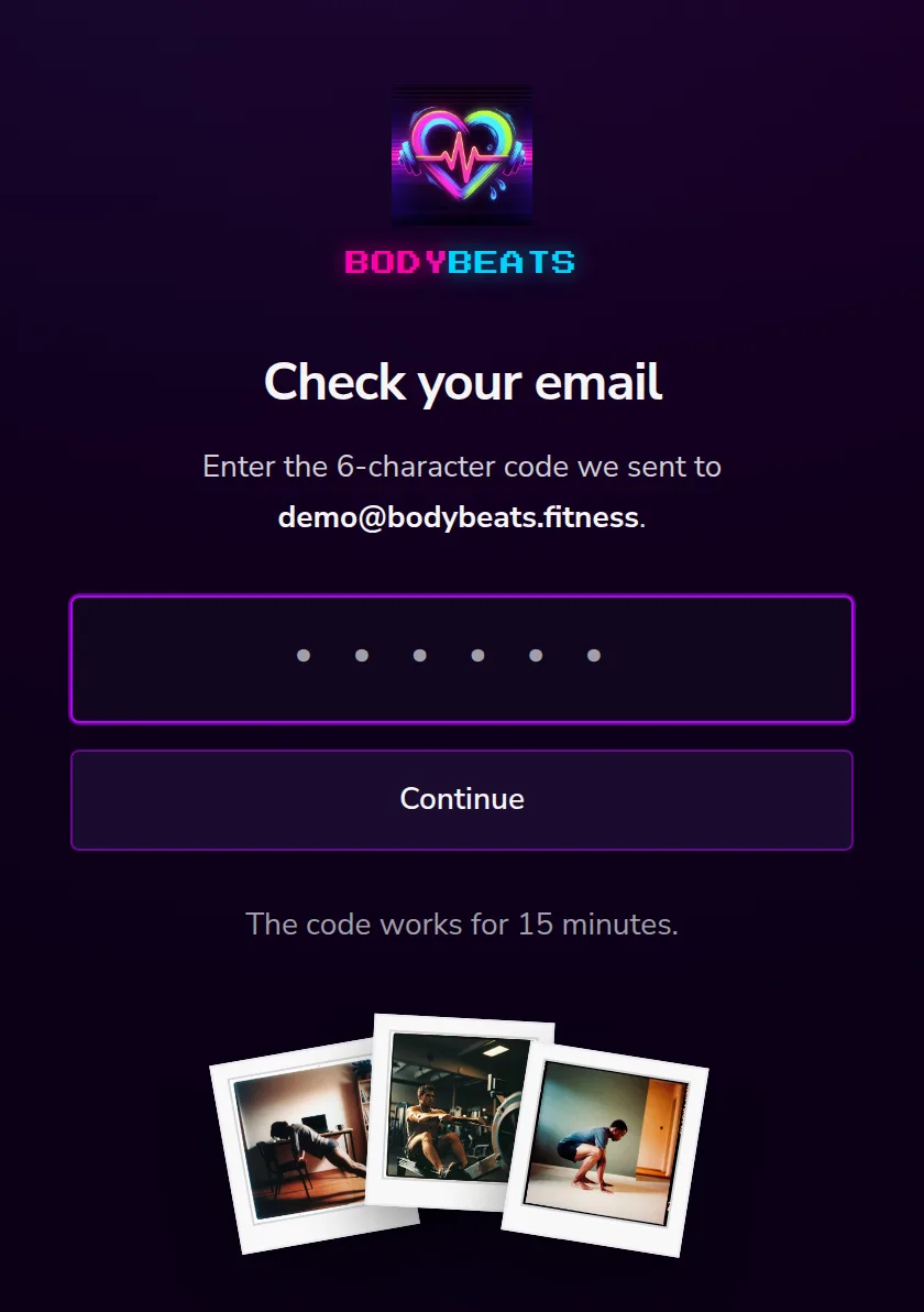 The Check your email screen with a six-character code field.