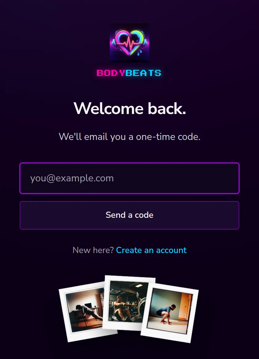 The Welcome back sign-in screen with an email field and a Send a code button.