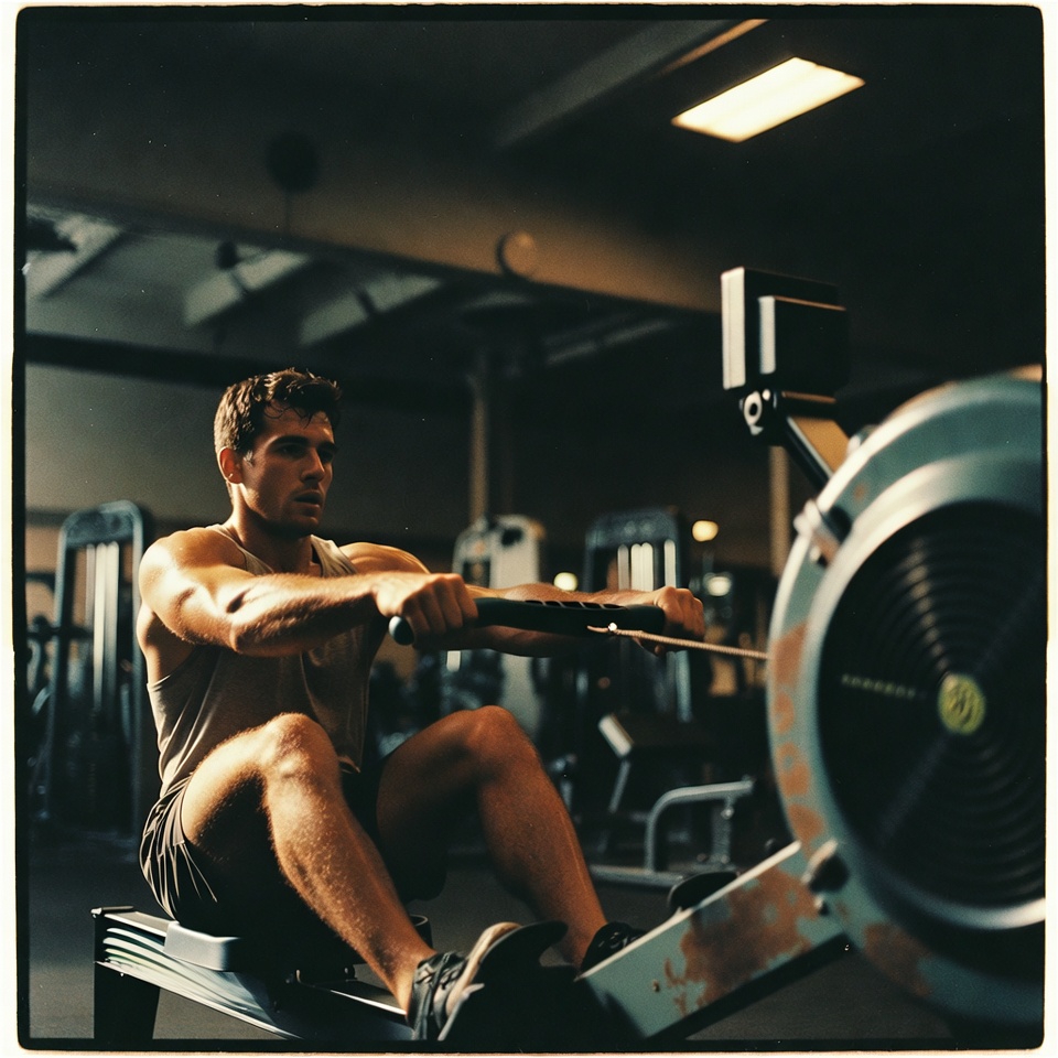 Man using a rowing machine in the gym