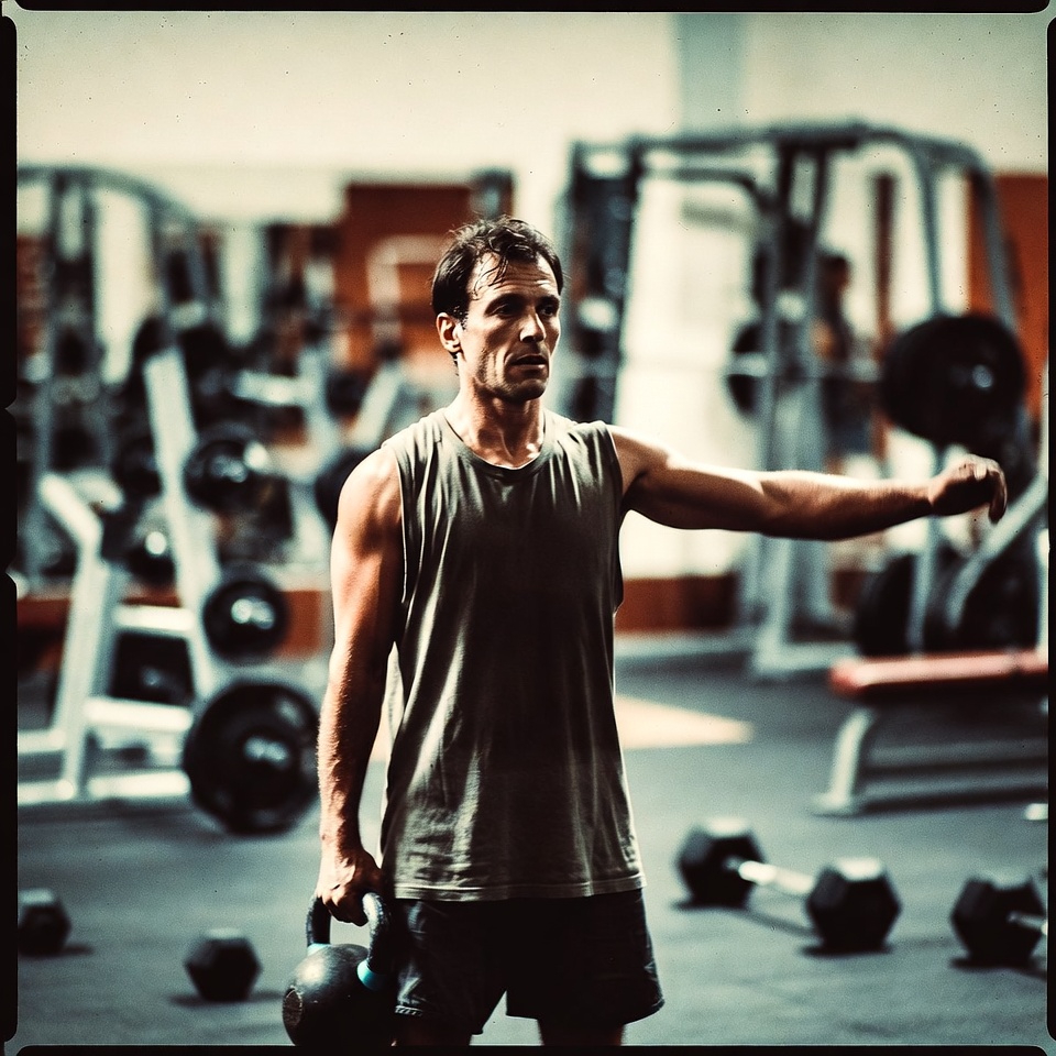 Man standing straight while holding a kettlebell in one hand